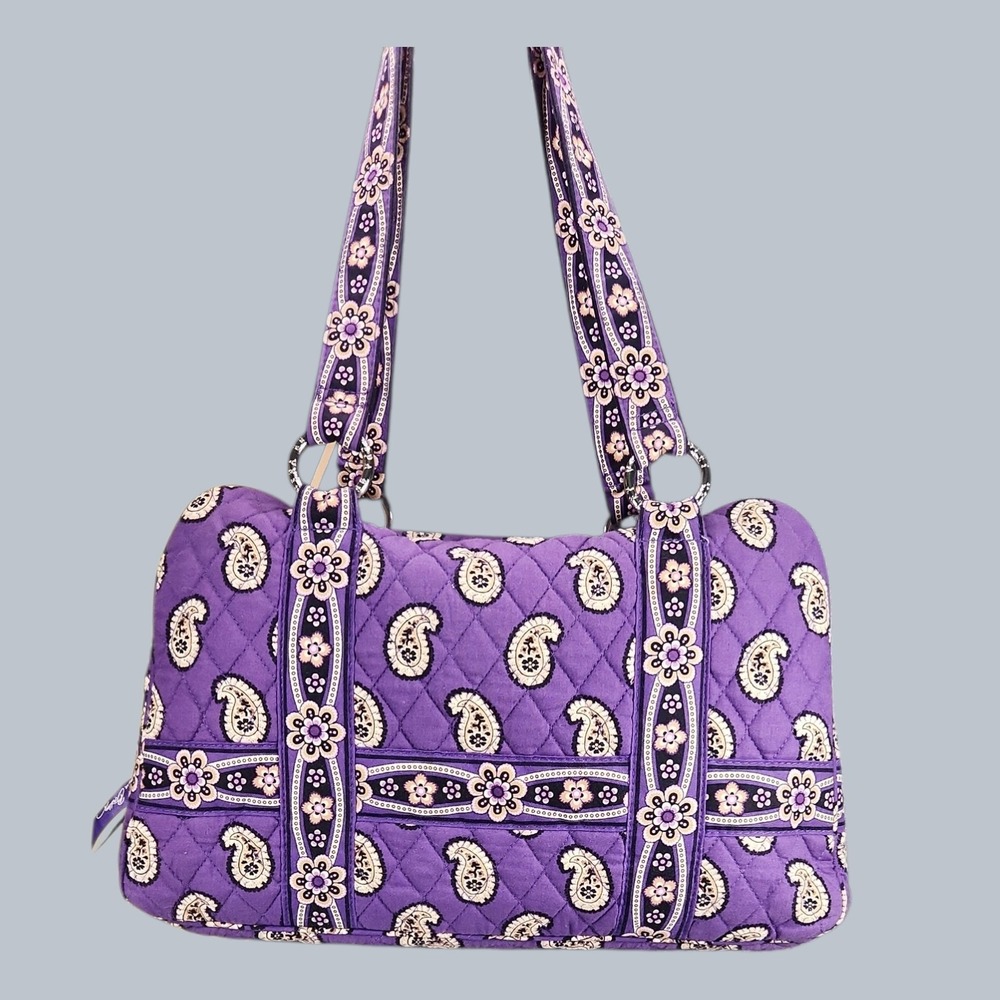 Vera Bradley Simply Violet Squared Away Shoulder Bag Purple Paisley Quilted Tote